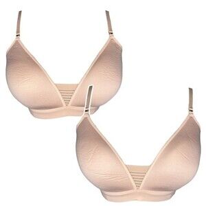 ThirdLove 24/7 Seamless Stripe Wireless Bras x2 sz 34C 1/2 * No Wire Bra Neutral